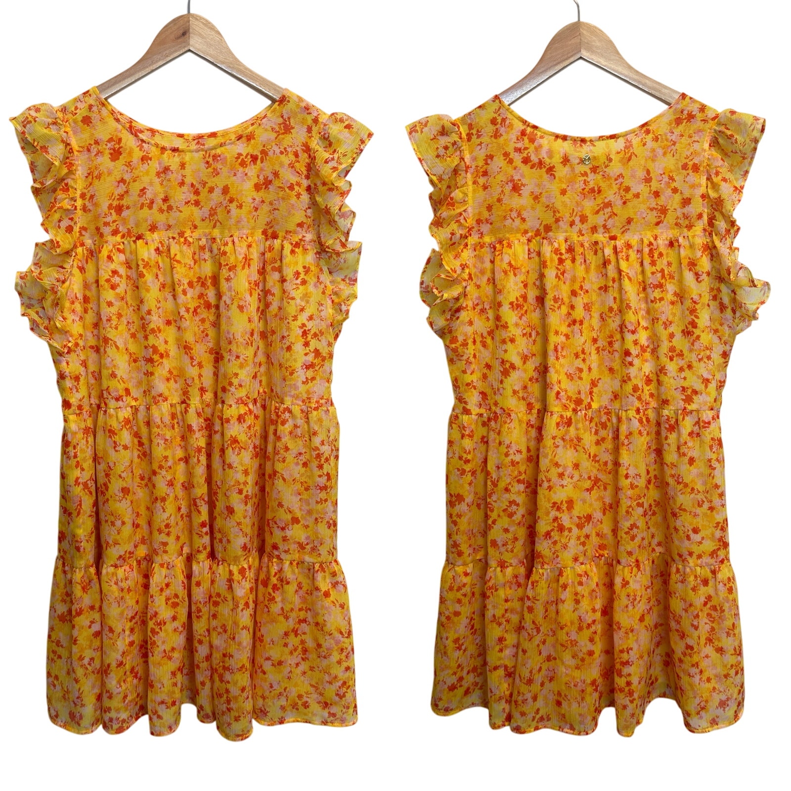 Marie Oliver Yellow Ditsy Floral Sailor Ruffle Tiered Mini Sun Dress Bold Medium